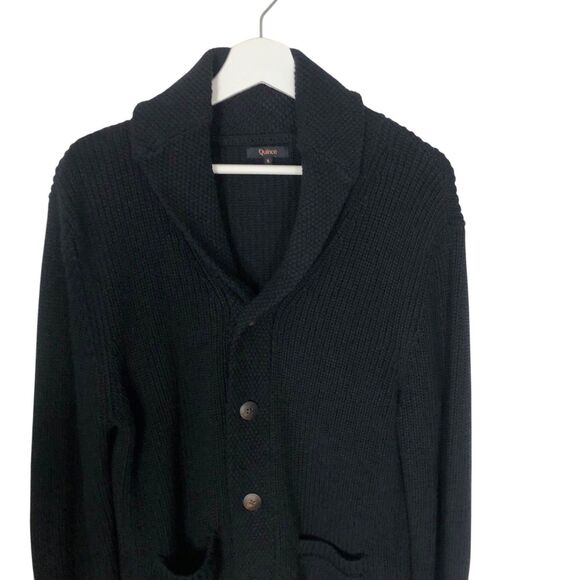 Quince Men's Black Shawl Collar Cardigan Small 5 Button - Picture 3 of 12